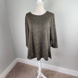 PERCH BY BLU PEPPER OLIVE GREEN SWEATER WITH BOWS DOWN BACK SIZE L/XL